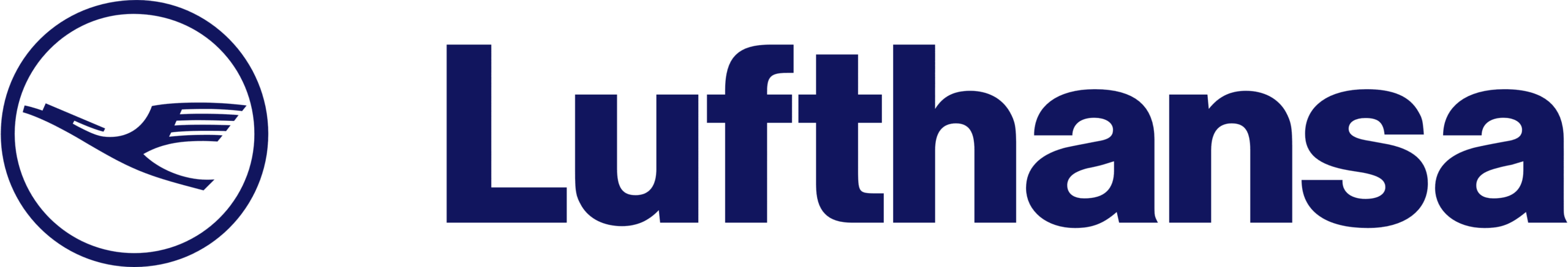 Lufthansa-Logo - maconda Logo von Lufthansa blauer Kranich im Kreis neben dem Schriftzug