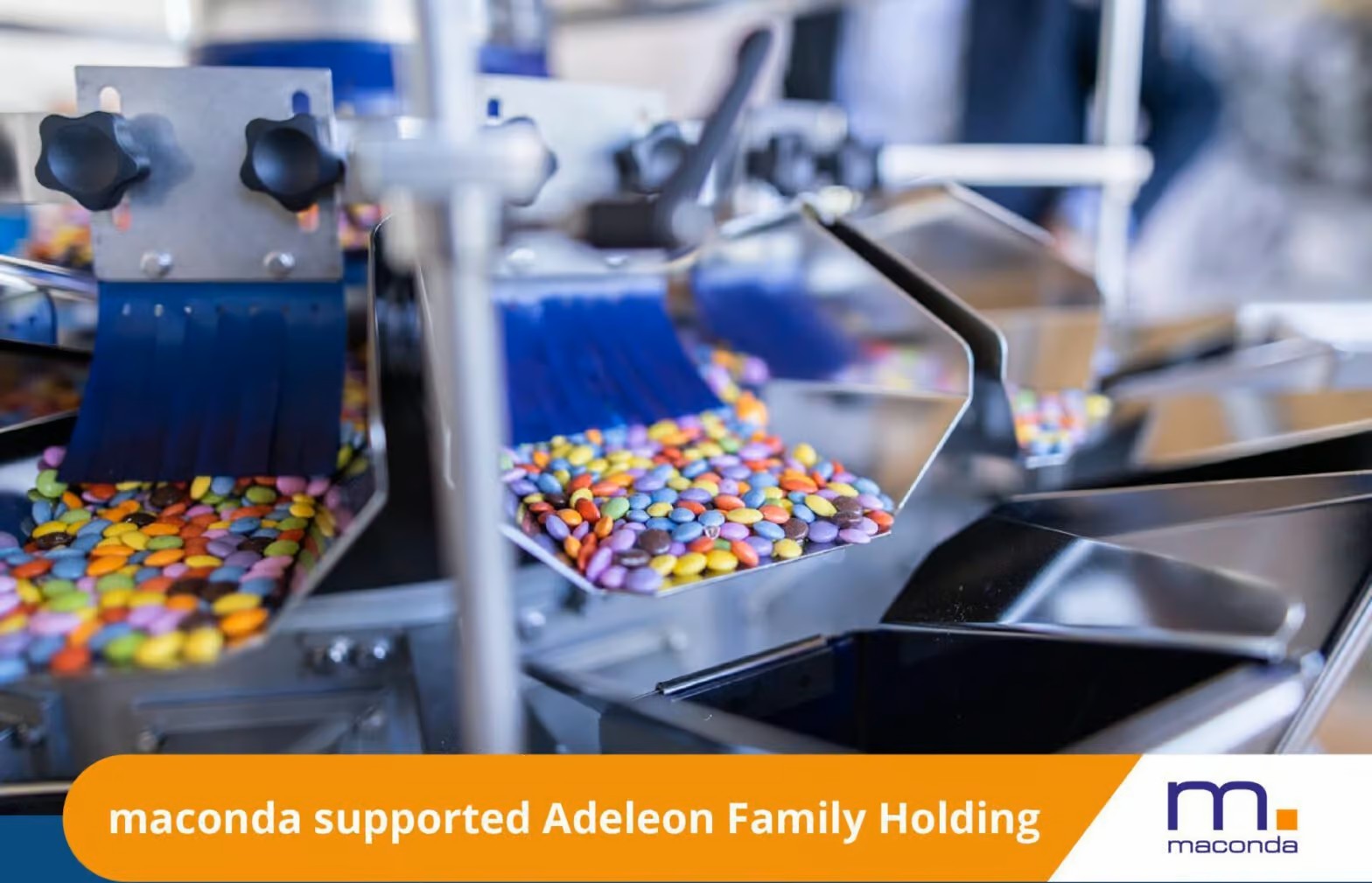 maconda supported Adeleon Family Holding – confectionery production line with colourful chocolate buttons