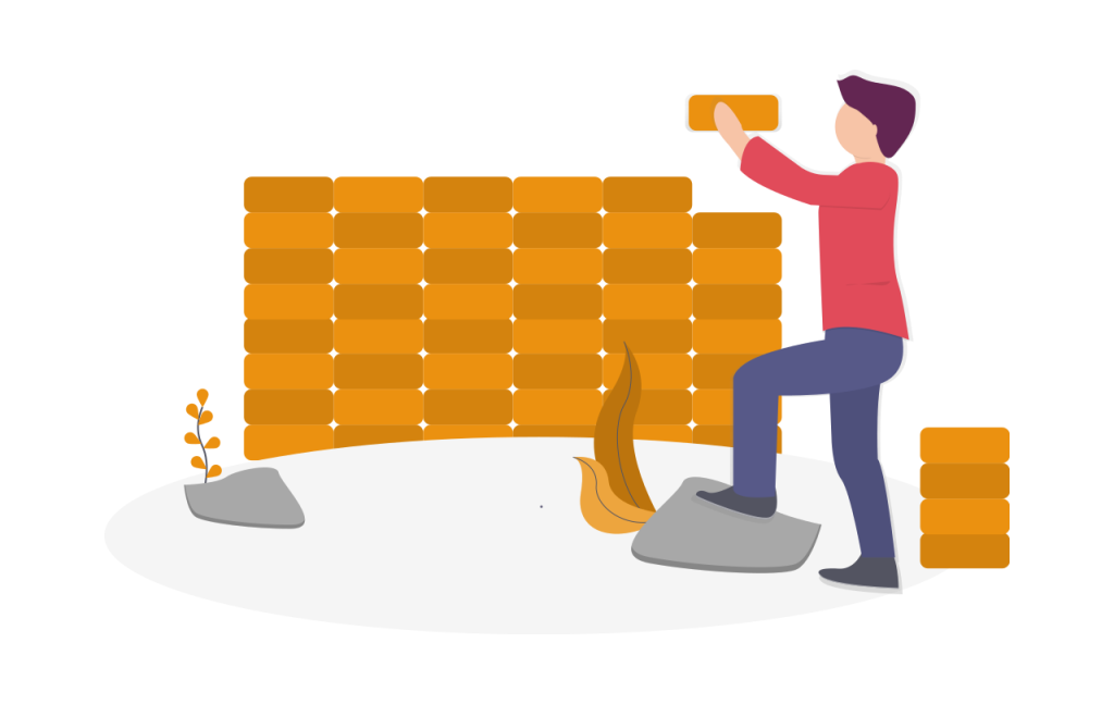 undraw_building_blocks_n0nc - maconda Illustration Person places an orange brick on a tall wallsymbolising progress in building