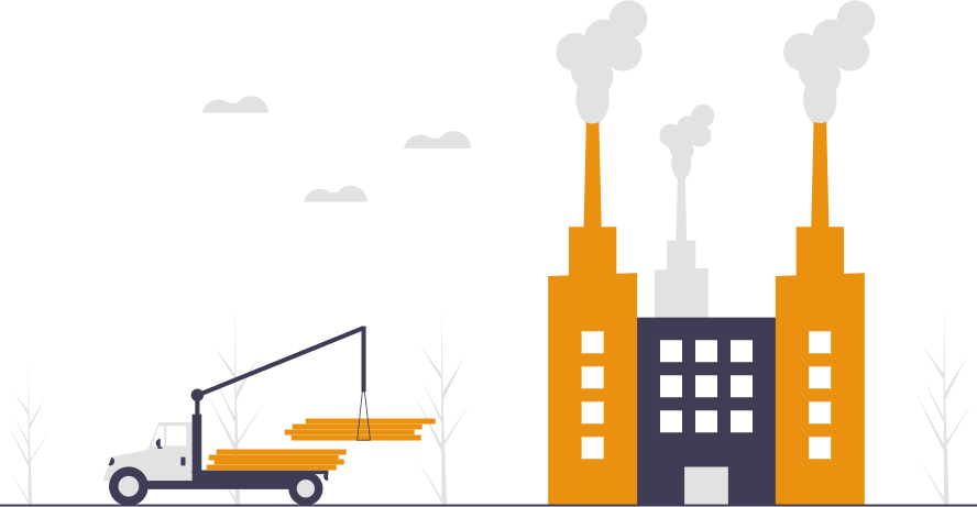 undraw_factory_dy0a - maconda Illustration Factory with two tall orange chimneys a crane truck unloading orange beams
