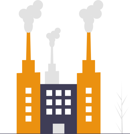 undraw_factory_dy0a-e1702455089281 - maconda Illustration Industrial city with three factory buildings and smoking chimneys in shades of orange and gray